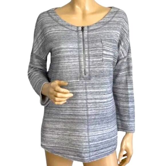 Tommy Bahama Heather Grey Quarter Zip Cotton Pullover Top - Picture 1 of 8
